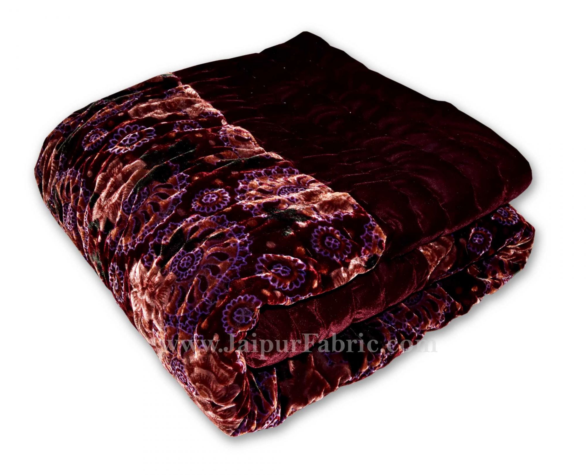 Velvet Cloth Double Bed Quilt Jaipuri Razai Dark Maroon Shaneel Rajai by Jaipur Fabric