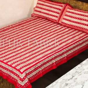 Beautiful Red Vertical Print Single Bed Sheet with Two Pillow Covers
