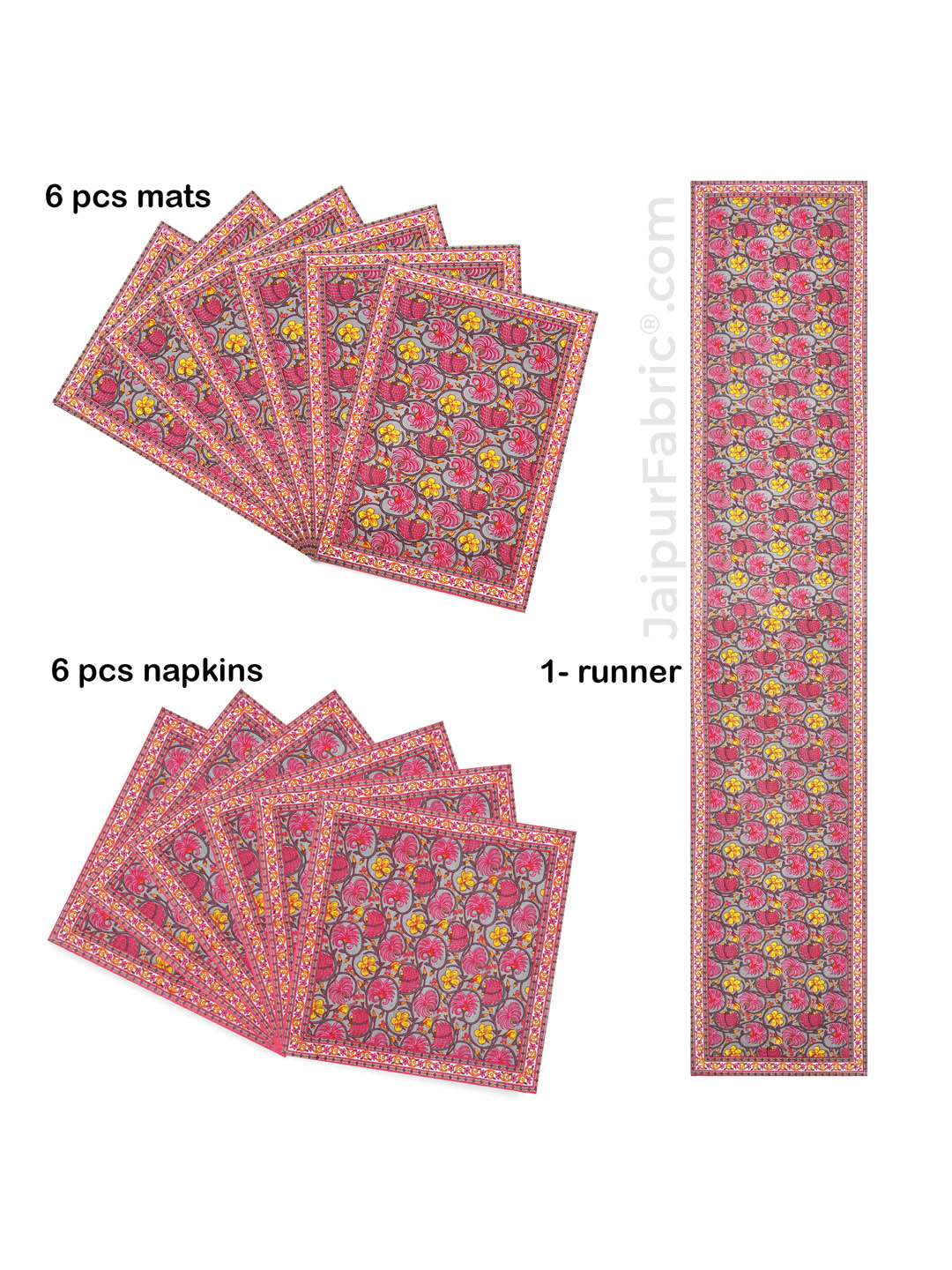Pink Yellow Floral Print Set of 13 Table Set
