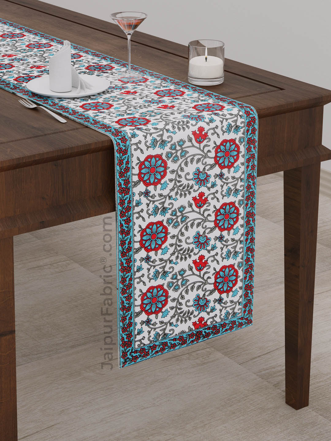 Blue Red Traditional Print Set of 13 Table Set