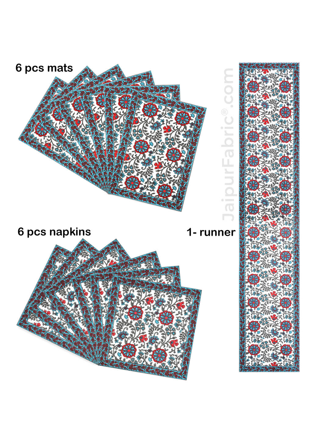Blue Red Traditional Print Set of 13 Table Set
