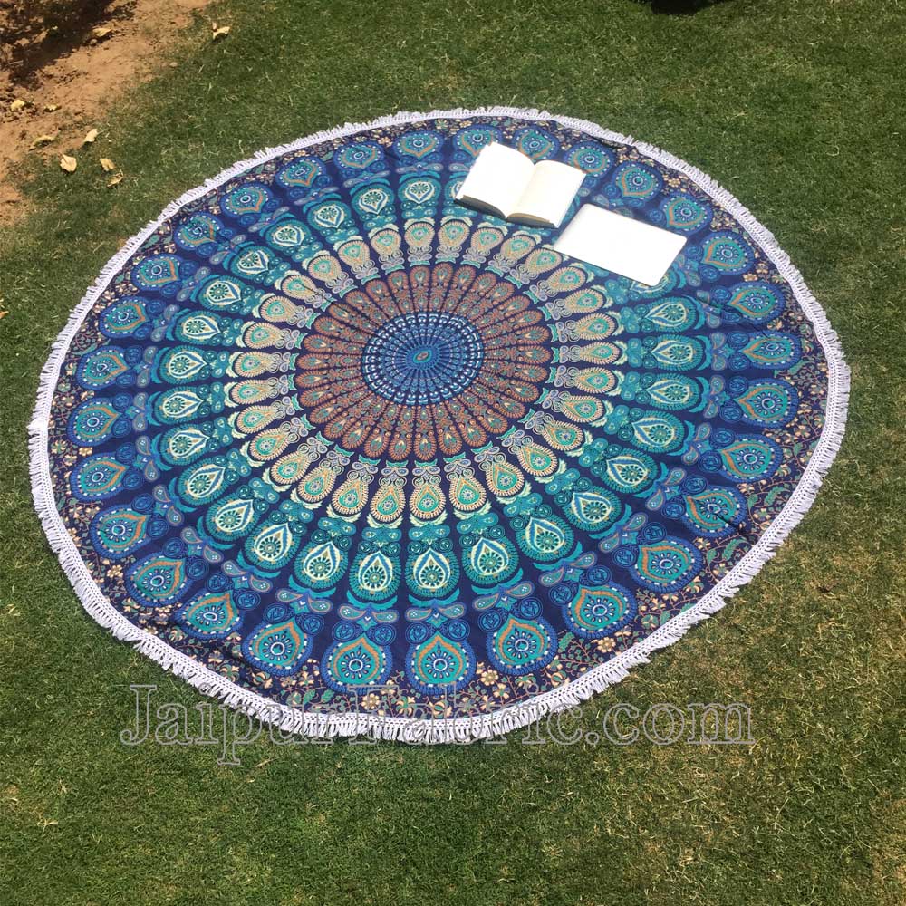 Round Tapestry Roundie Indian Mandala Round Beach Throw Tapestry Hippy Boho Gypsy Cotton Table Cover Sofa Bed Throw, 72