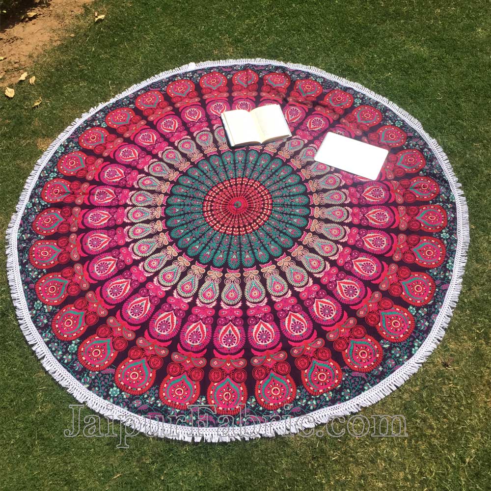 Tapestry Hippie Indian Round Mandala Beach Blanket Picnic Table Cover Spread Boho Gypsy Cotton Tablecloth Beach Towel Meditation Rug Circle Yoga Mat - 72 Inches,