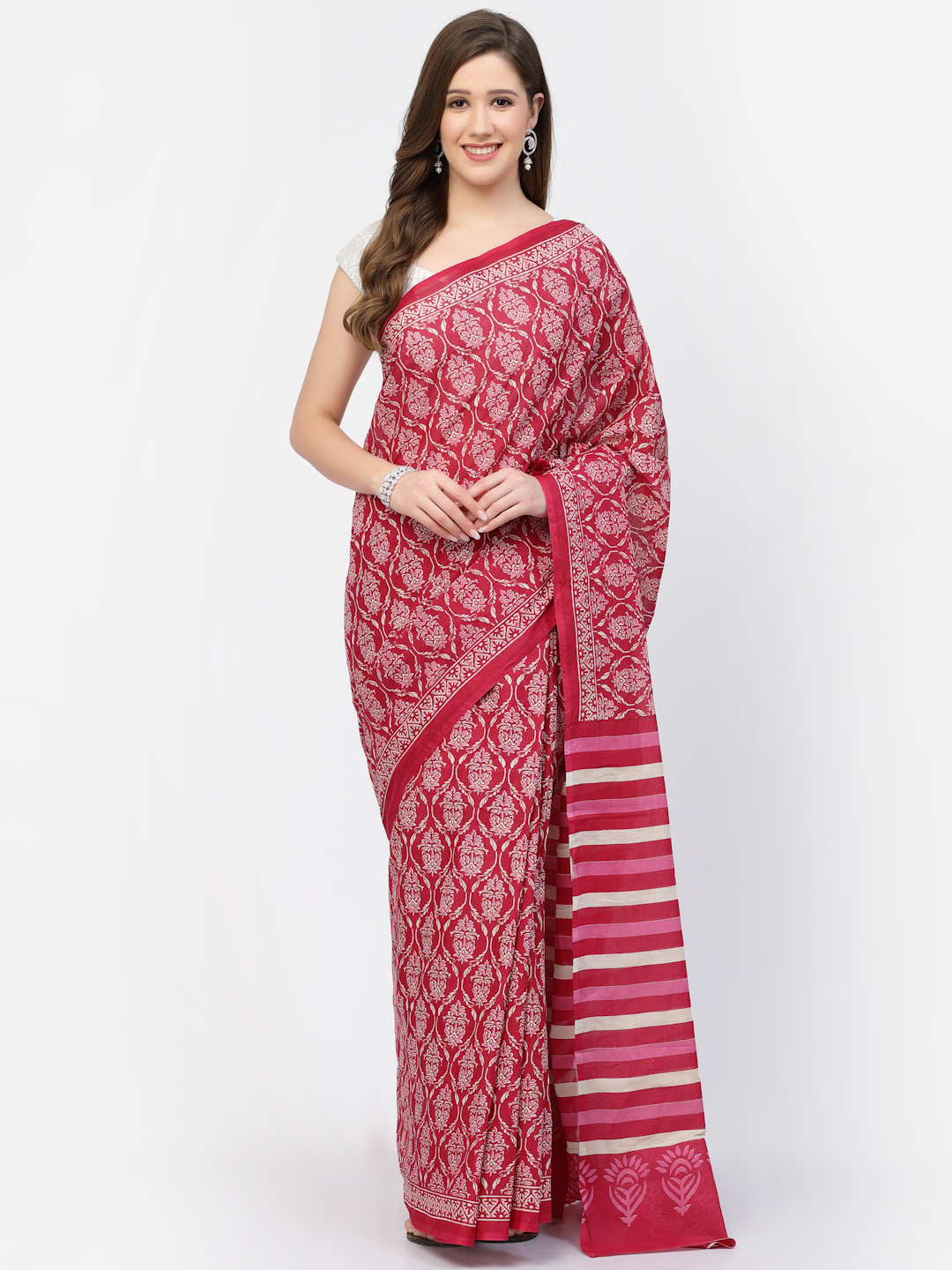 Ajrakh Printed Women's Cotton Saree with Unstitched Blouse