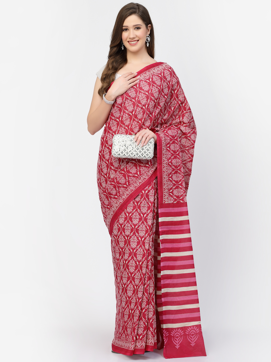 Ajrakh Printed Women's Cotton Saree with Unstitched Blouse