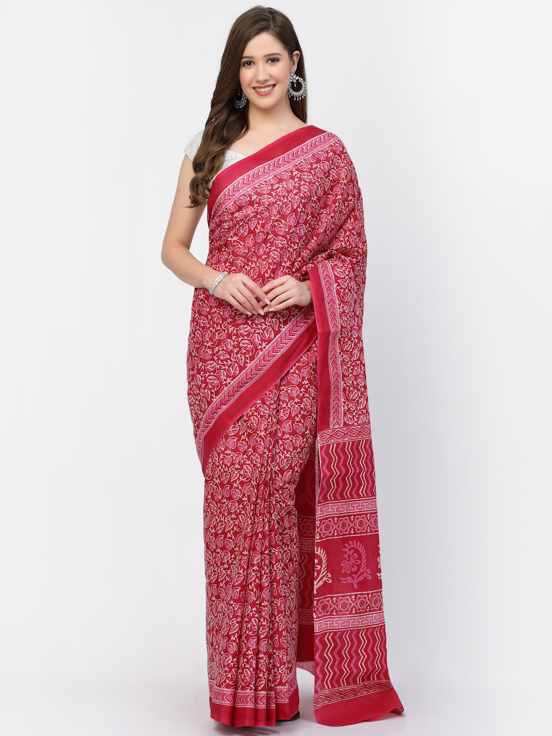 Women's Cotton Floral Printed Saree with Unstitched Blouse