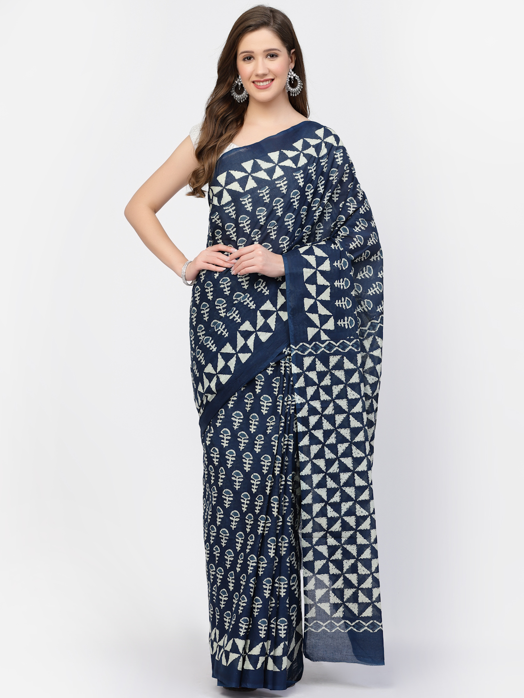 Women's Cotton Dabu Printed Saree with Unstitched Blouse