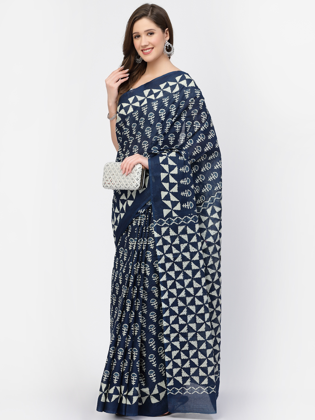 Women's Cotton Dabu Printed Saree with Unstitched Blouse