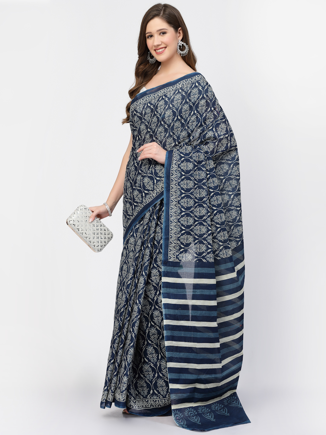 Women's Cotton Ajrakh Printed Saree with Unstitched Blouse