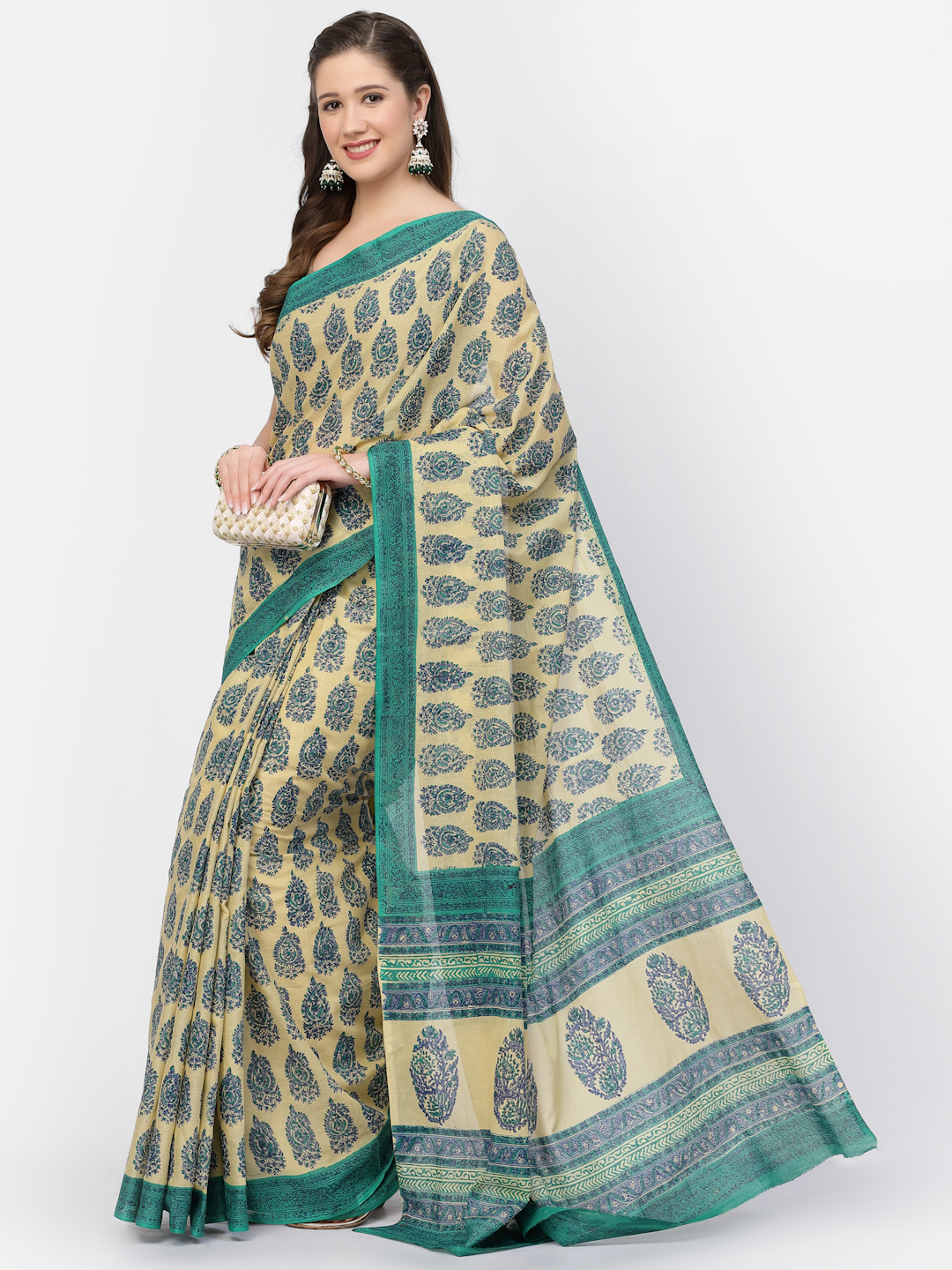 Floral Printed Women's Cotton Floral Printed Saree with Unstitched Blouse