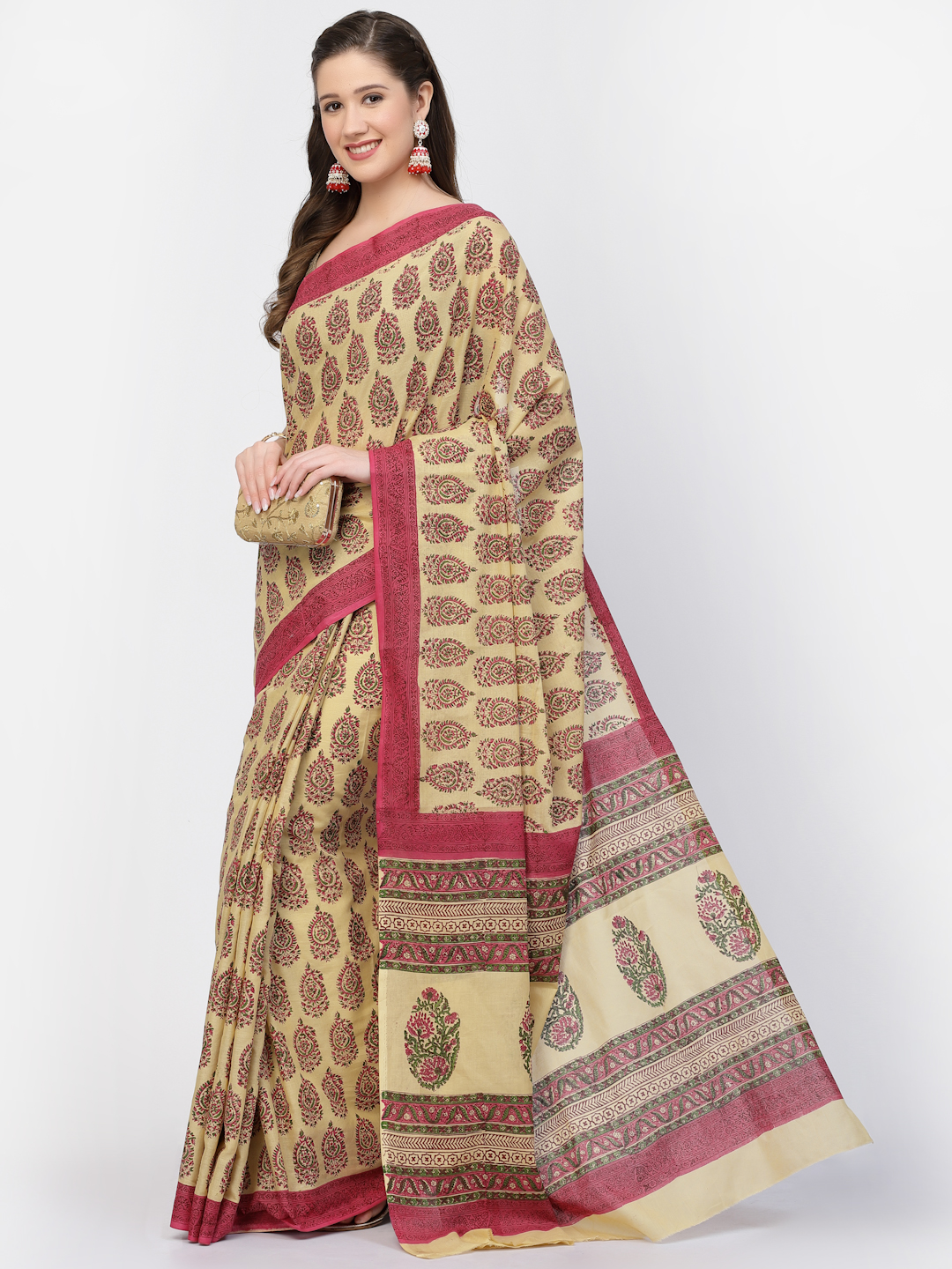 Women's Cotton Floral Printed Saree with Unstitched Blouse