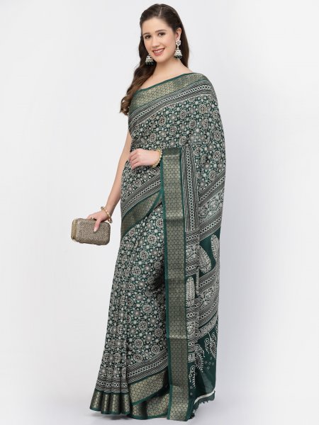 Women&#039;s Modal Cotton Floral Printed Saree with Unstitched Blouse