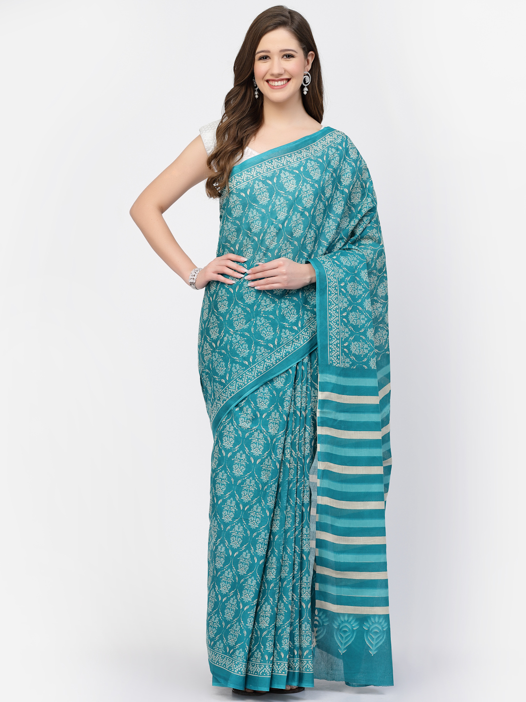 Women's Cotton Ajrakh Printed Saree with Unstitched Blouse
