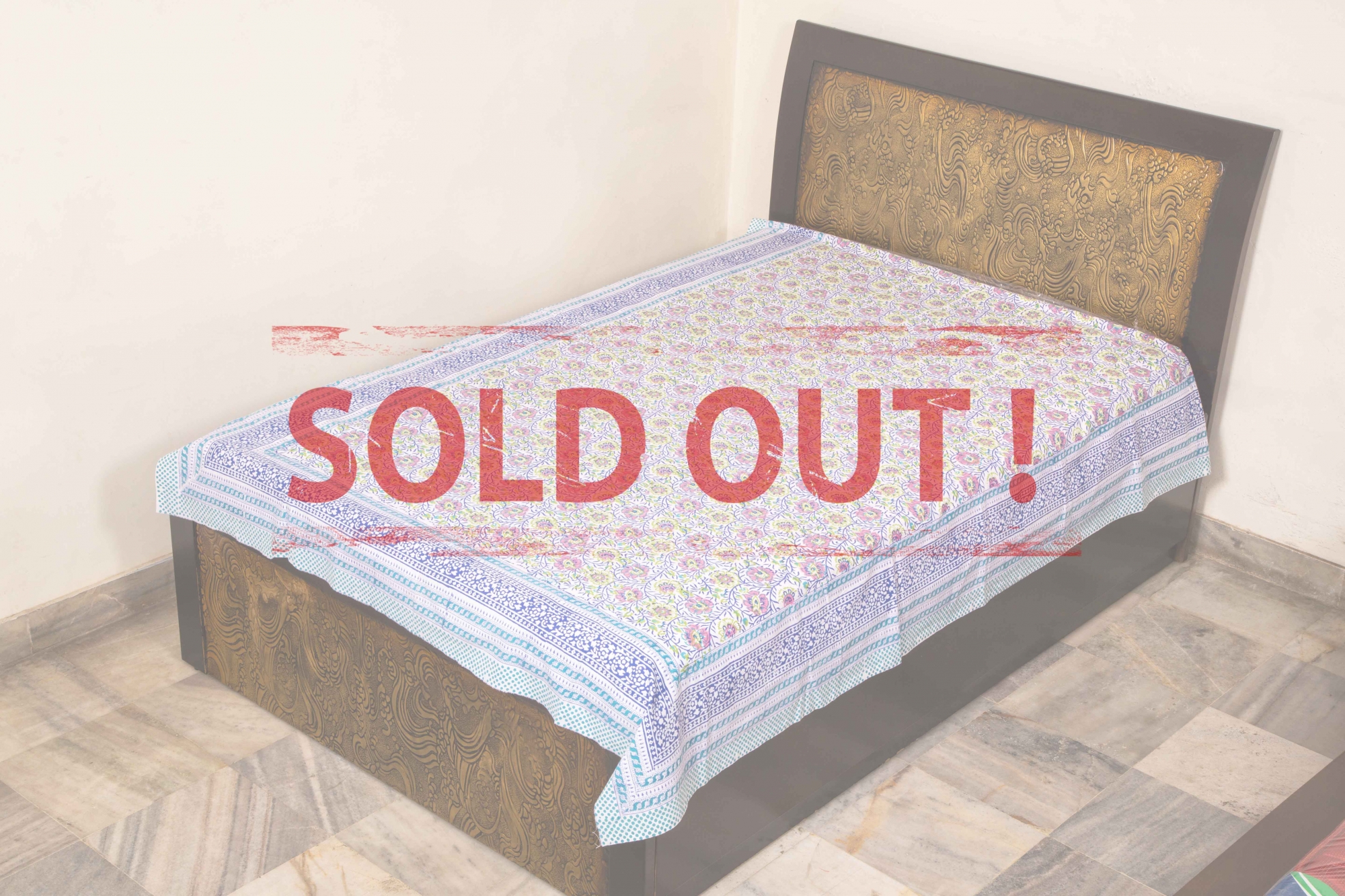 Traditional Pastel Blue Color Printed Rajasthani Single Bed Sheet