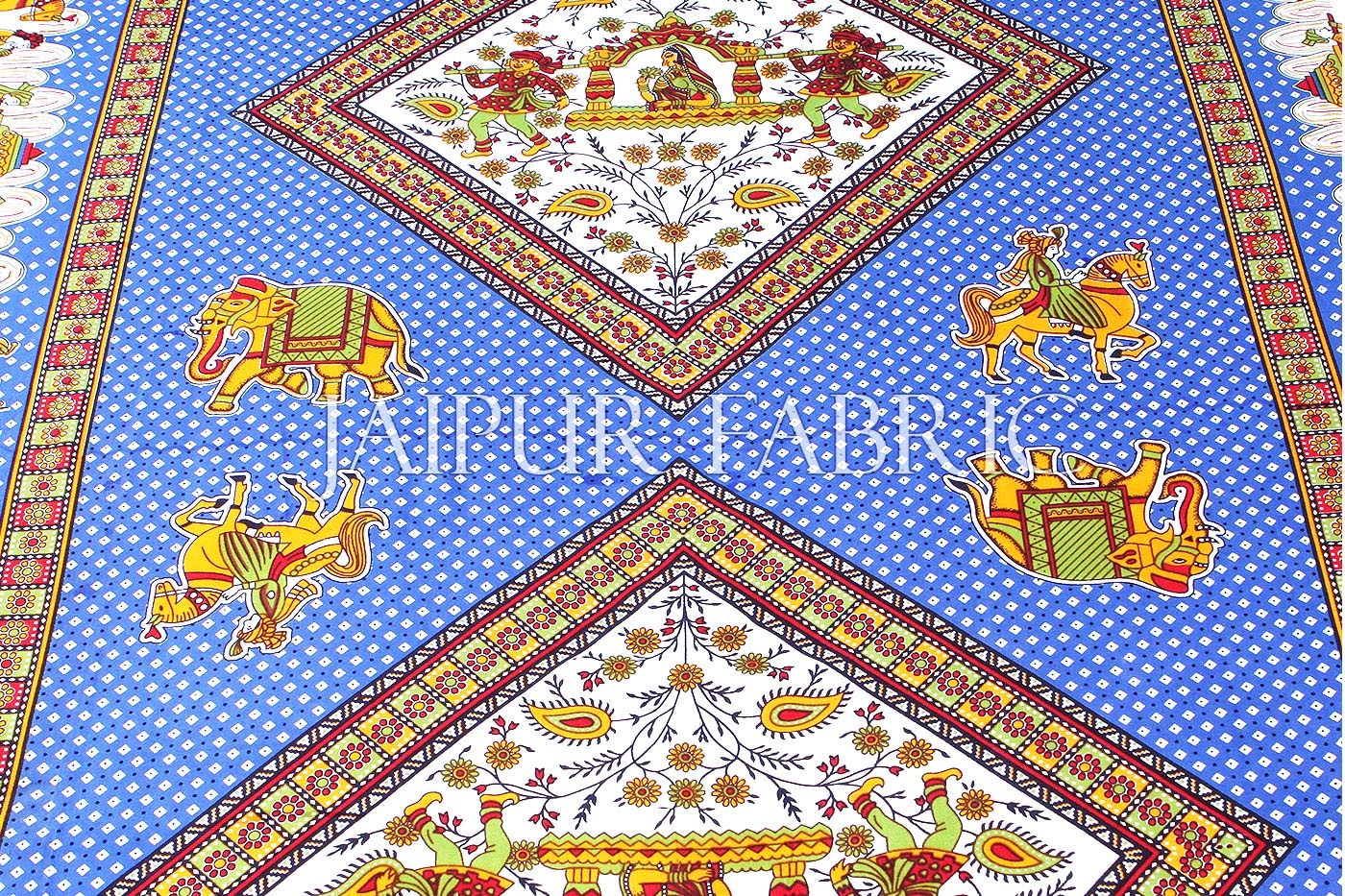 Blue Base Jaipur doli design with elephant Print Single Bedsheet