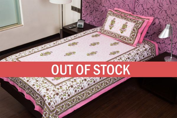 Pink Floral Print Cotton Single Bed Sheet