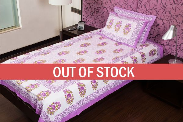 White Base Purple Floral Print Cotton Single Bed Sheet