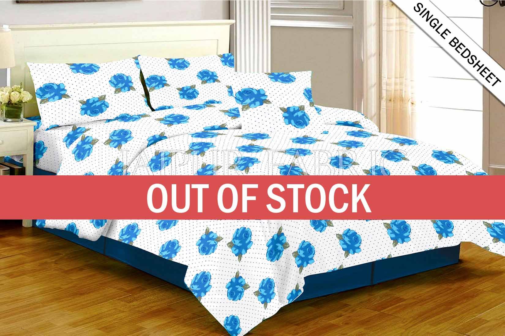 White Base Blue Flower Dotted Print Single Bed Sheet