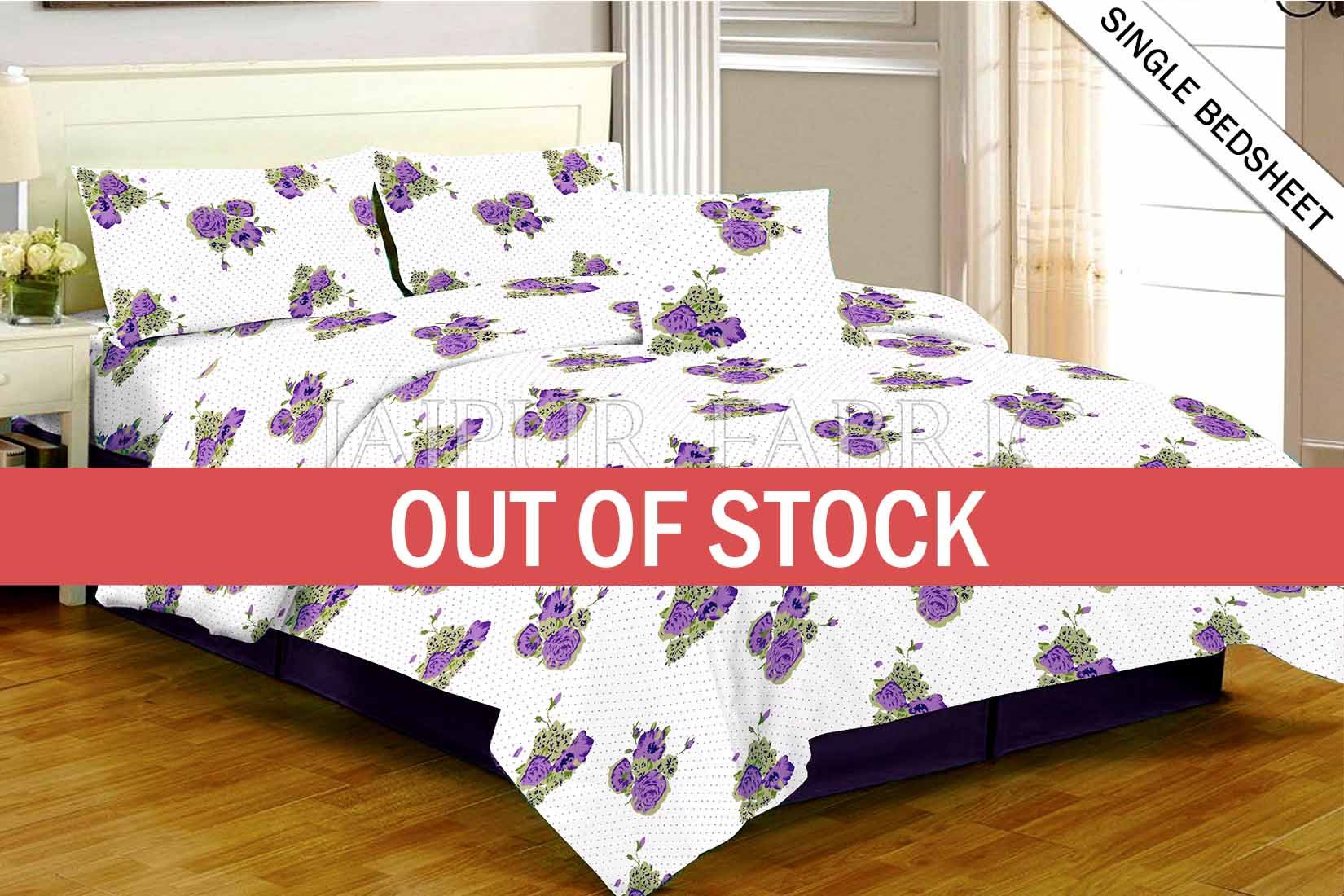 White Base Purple Flower Dotted Print Single Bed Sheet