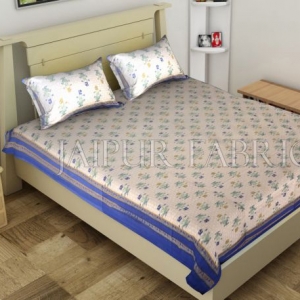 Blue Border Trellis Base Floral Printed Cotton Single Bed Sheet
