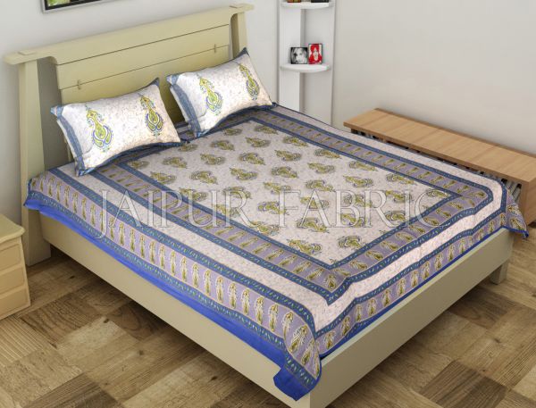 Blue Jaipuri Keri Printed Cotton Single Bed Sheet