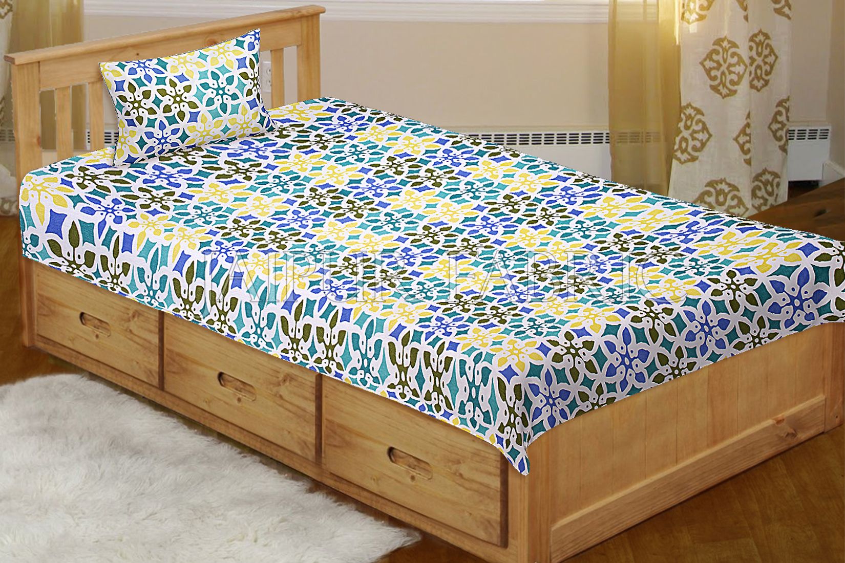 Multi Color Floral Printed Cotton Single Bed sheet