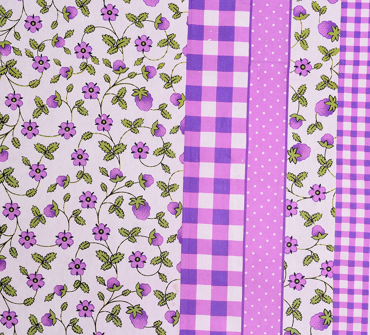 Purple Boarder With Check Print And Dot Flower Pattern Single Bed Sheet With 2 Pillow Cover