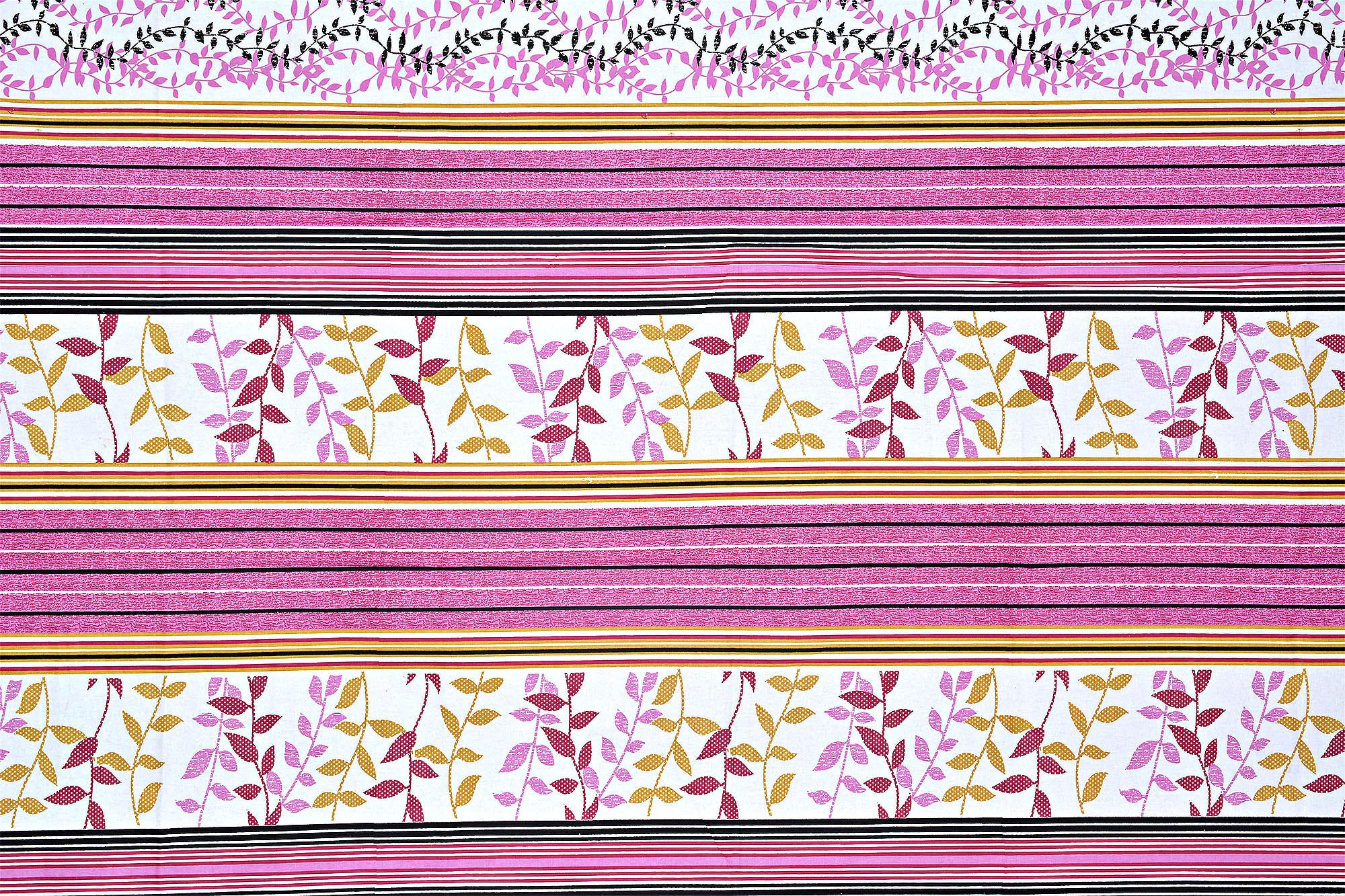 White Base Pink And Multi Colour Lineing With Leaf Pattern Cotton Single Bed Sheet without pillow Cover