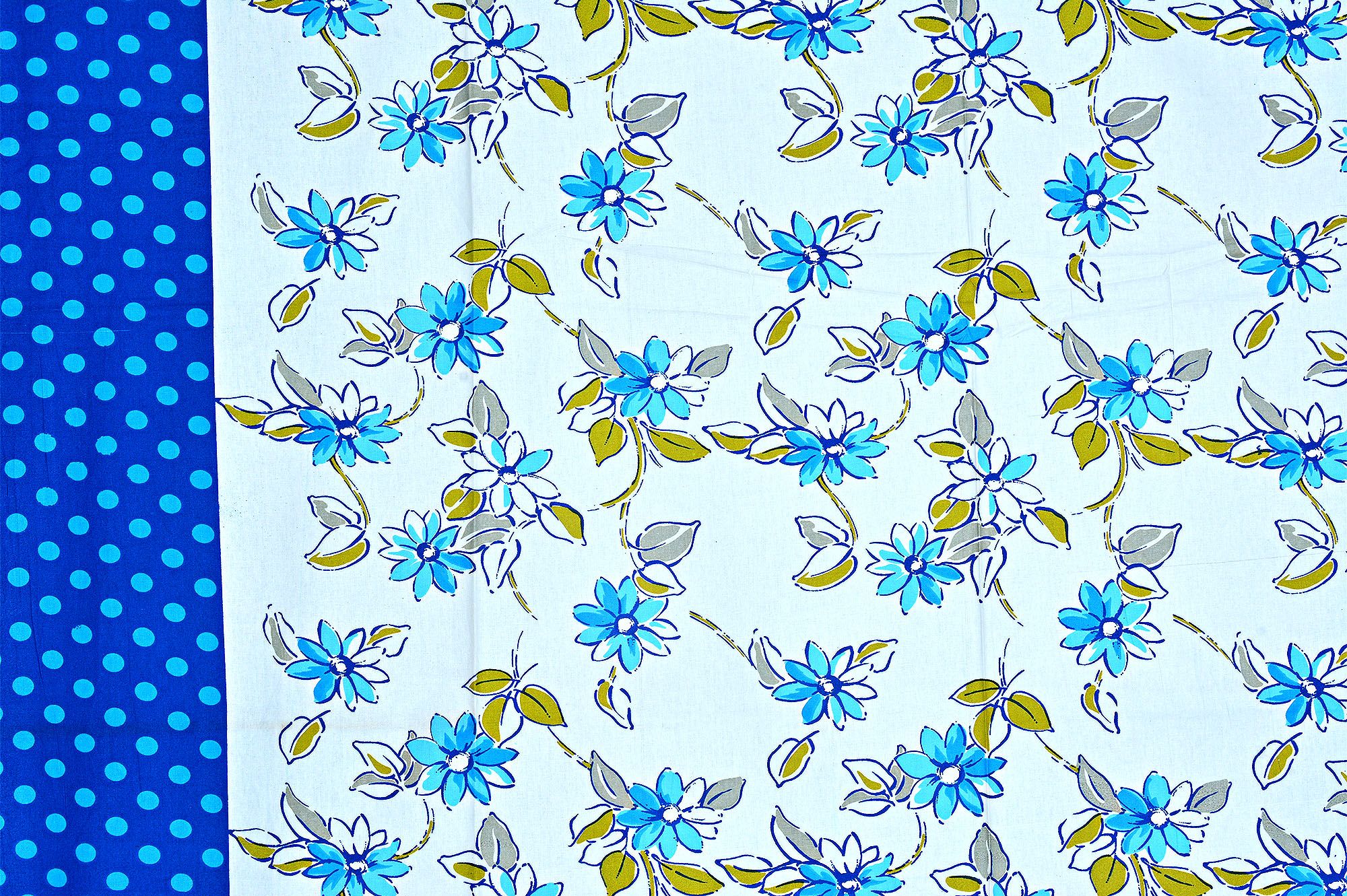 Blue Border With Light Blue  Polka Dot And White Base With Blue Flower Cotton Single Bed Sheet with 1 pillow Cover