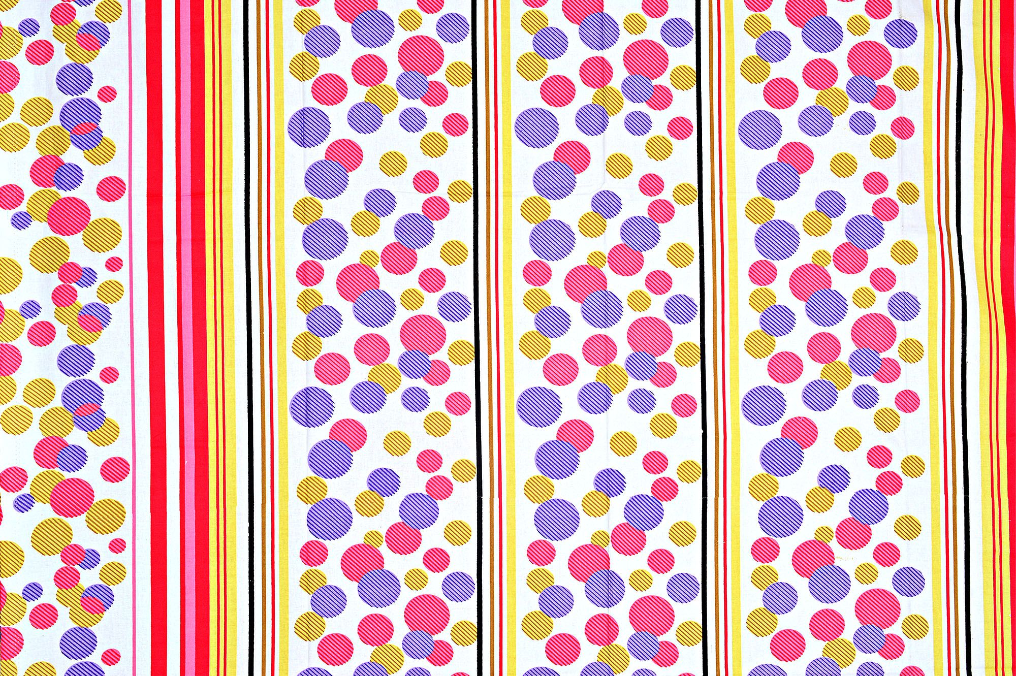 White Base Pink Purple And Yellow Polka Dot And Lining Print Cotton Single Bed Sheet without pillow Cover