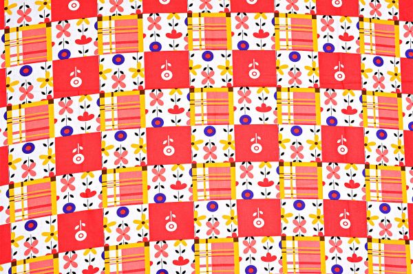 White Base Dark And Light Orange Check And Flower Print Cotton Single Bed Sheet with 1 pillow  Cover