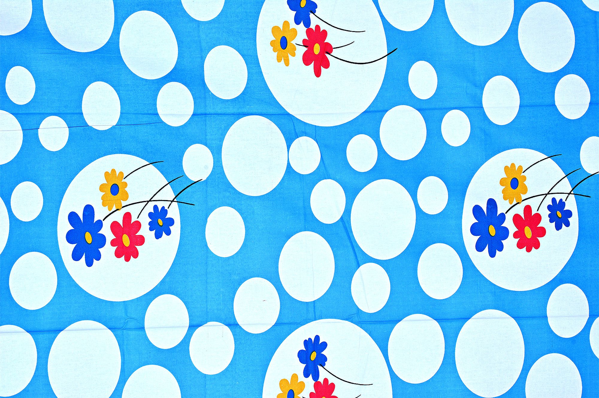 Blue Base With Large Amd Small Polka Dot And Flower Print Cotton Single Bed Sheet with 1 pillow  cover