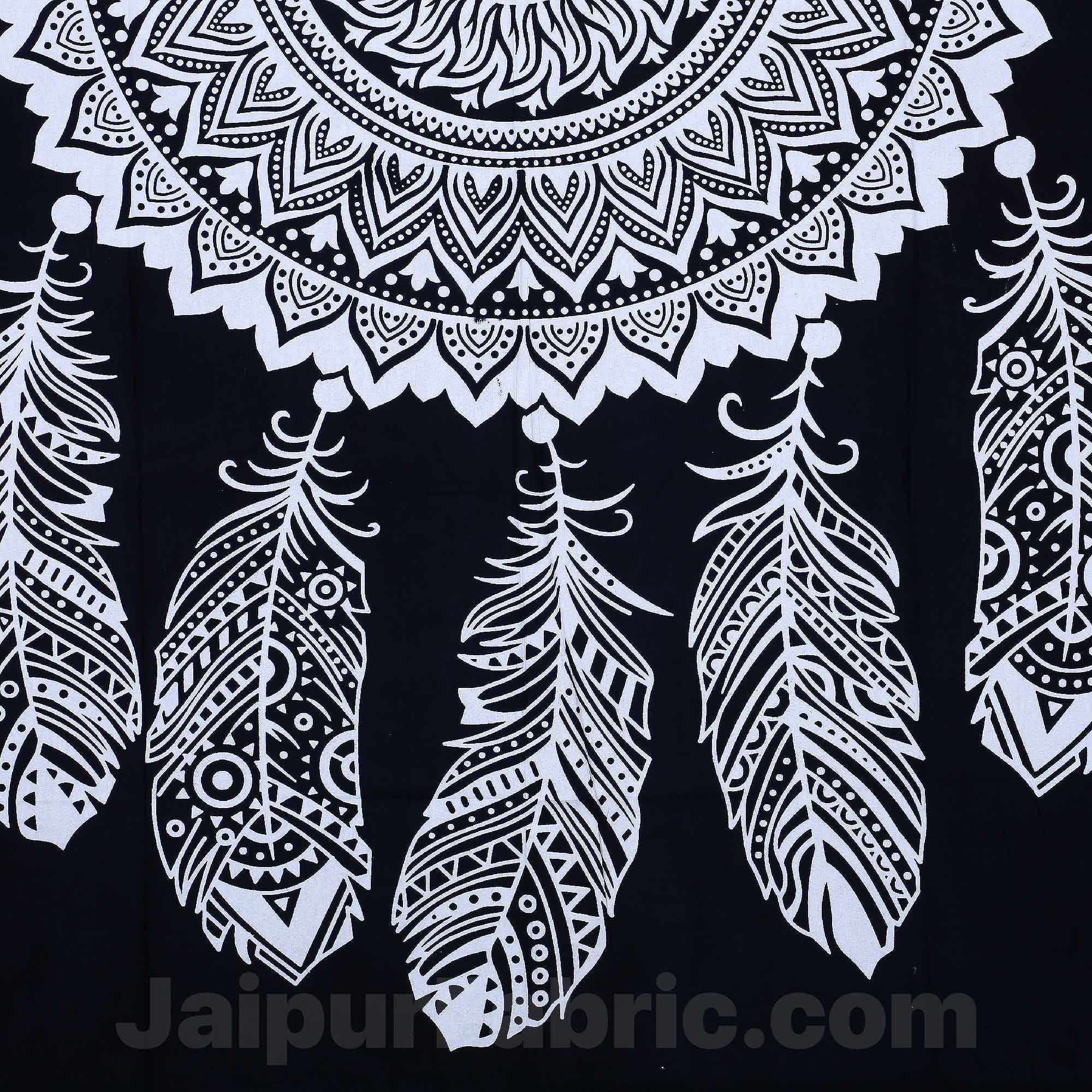 Dream Catcher Black & White Pure Cotton Single Bedsheet with 1 Pillow Cover