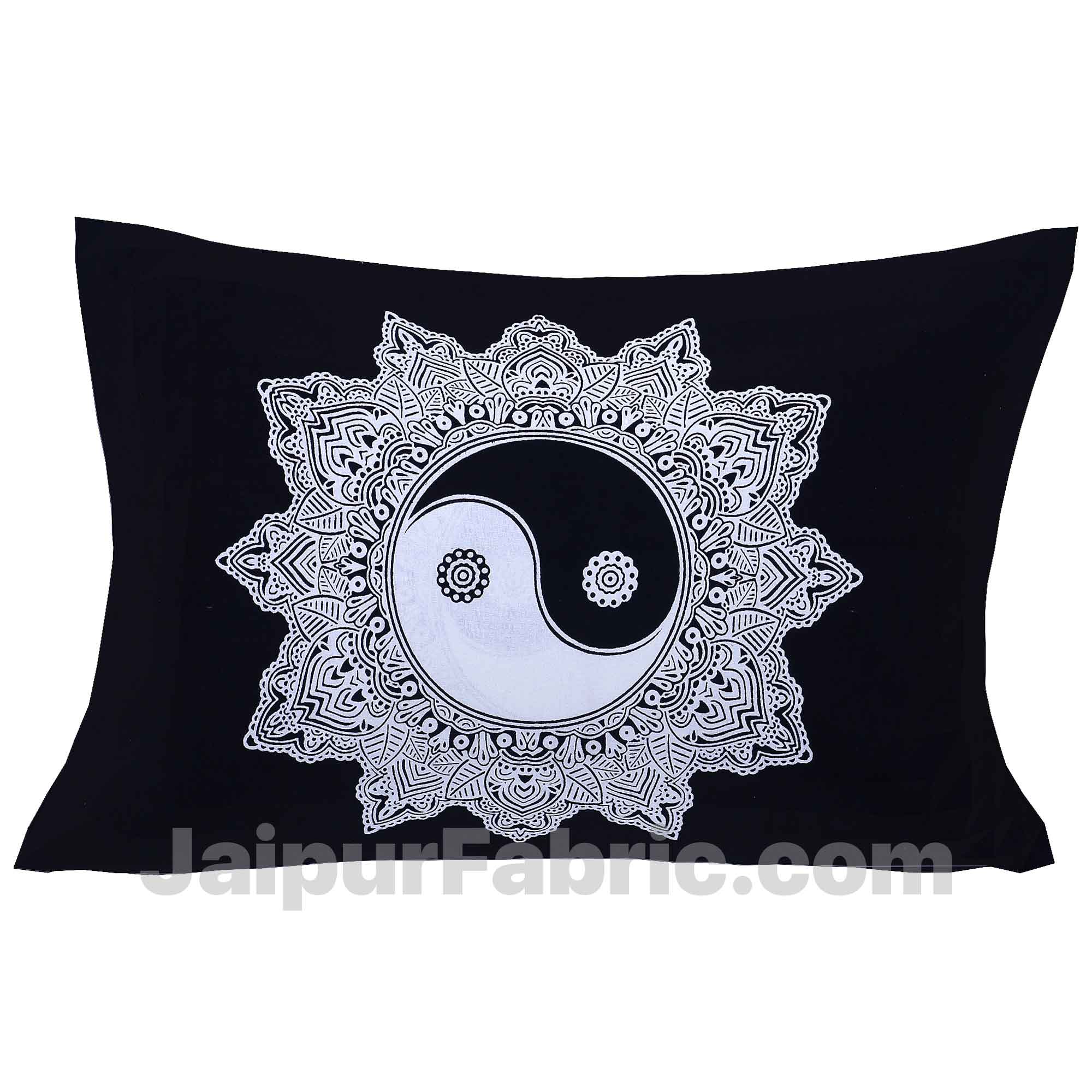 Yin Yang  Black & White Pure Cotton Single Bedsheet With 1 Pillow Cover