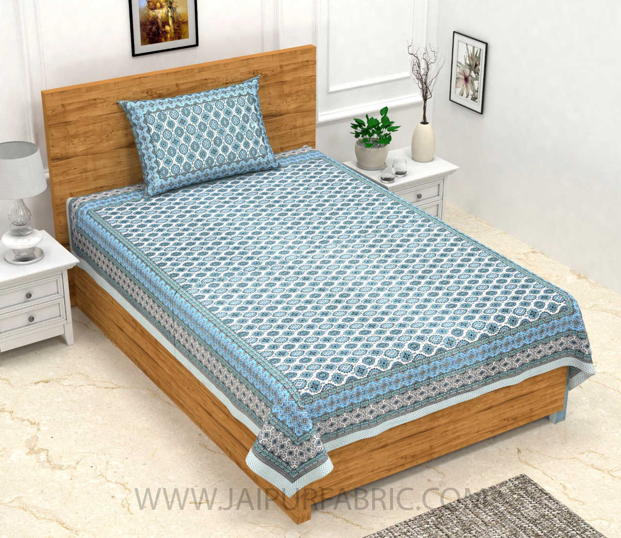 Ethnic Charm Blue Single Bedsheet