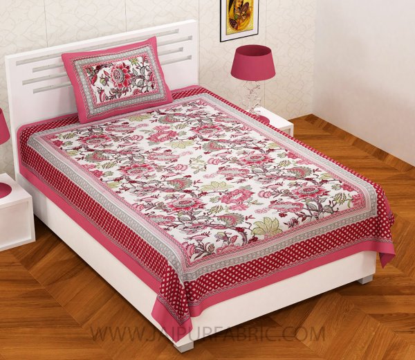 Pink Gala Flowers Single Bedsheet