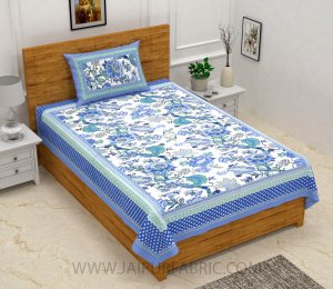 Blue Gala Flowers Single Bedsheet