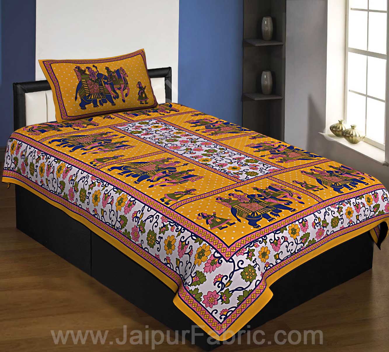 COMBO73- Set of 1 Double Bedsheet and  1 Single Bedsheet With  2+1 Pillow Cover