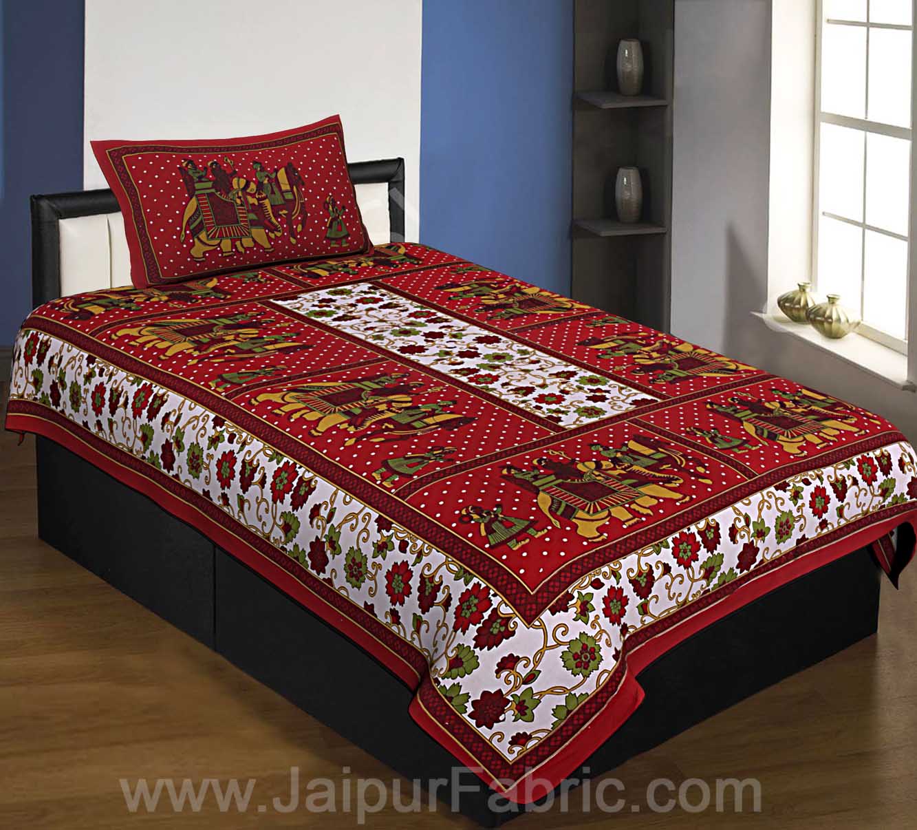 COMBO74- Set of 1 Double Bedsheet and  1 Single Bedsheet With  2+1 Pillow Cover