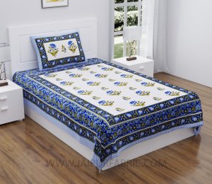 Blue Floral Allure Single Bedsheet