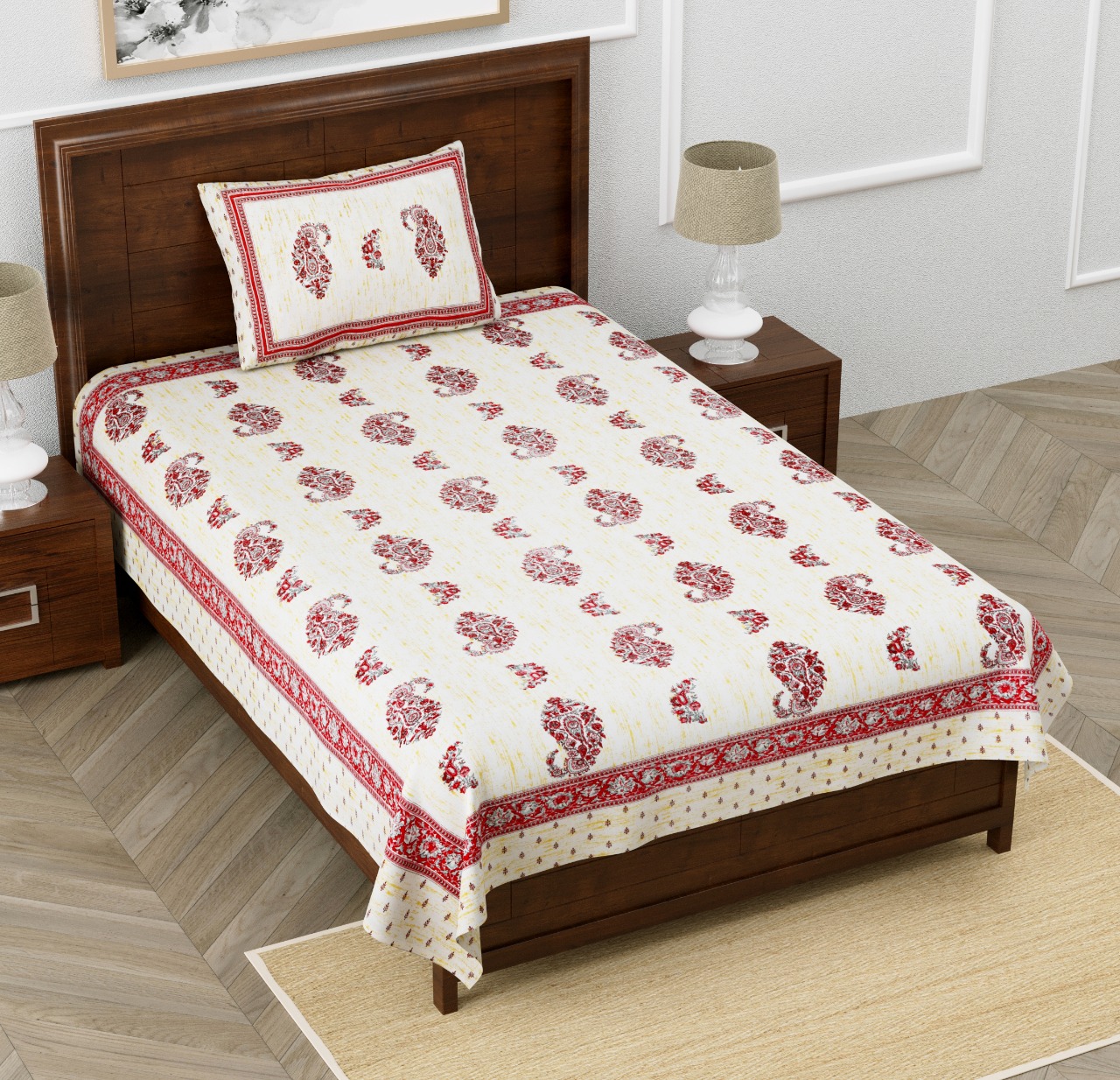 Marble Italica Red White Single Bedsheet