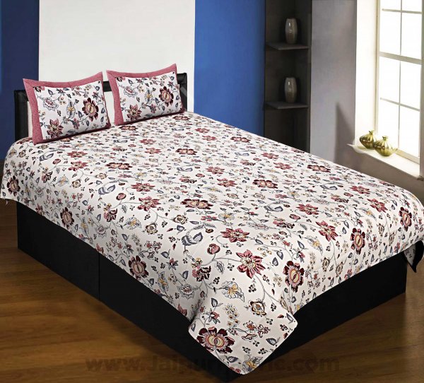 Pure Cotton 240 TC Single bedsheet in reddish floral pattern