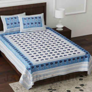 Lantana Blue Queen Size Pure Cotton Single Bedsheet with 2 Pillow Covers