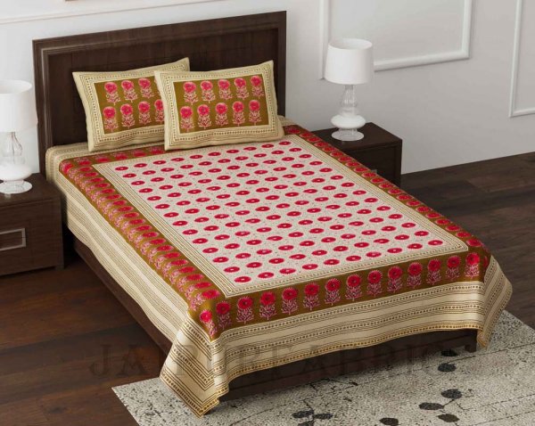 Lantana Brown Queen Size Pure Cotton Single Bedsheet with 2 Pillow Covers