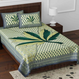 Croton Green Queen Size Pure Cotton Single Bedsheet with 2 Pillow Covers