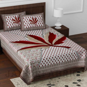 Croton Red Queen Size Pure Cotton Single Bedsheet with 2 Pillow Covers