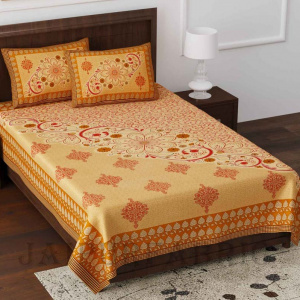 Daisy Orange Queen Size Pure Cotton Single Bedsheet with 2 Pillow Covers
