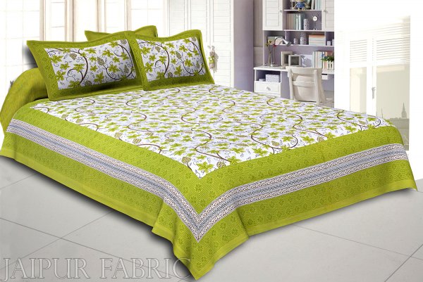 Parrot Green Grape Designer Cotton Double Bed Sheet