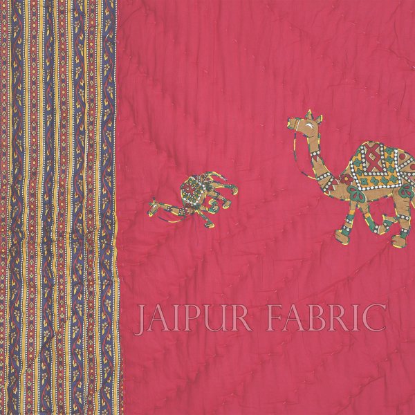 Pink Base Rajasthani Camel Thread Work Cotton Double Bed Jaipuri Quilt