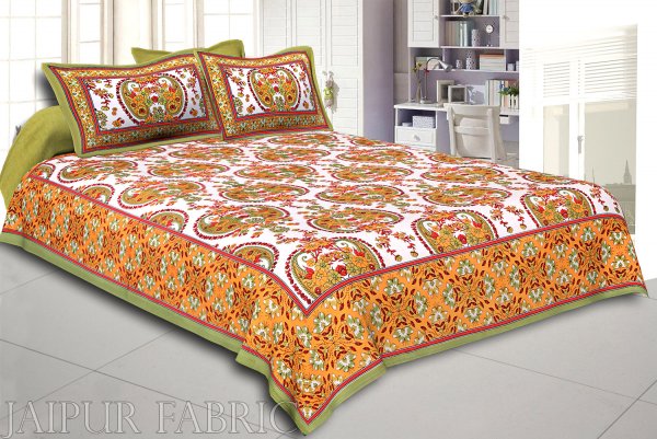 Green Keri and Floral Print Cotton Double Bed Sheet